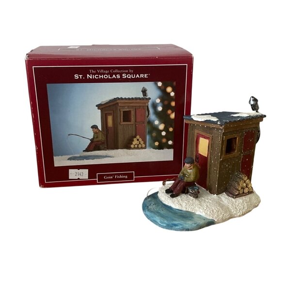 St Nicholas Square Goin Fishing Christmas Village Accessory Ice Fishing Retired - Picture 1 of 14